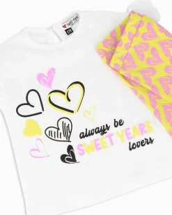 SWEET YEARS - Completo mezza manica verde lime neonata 12-30 mesi in cotone
