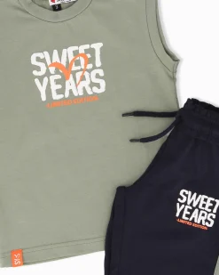 SWEET YEARS - Completo smanicato verde salvia bambini 3-7 anni in cotone