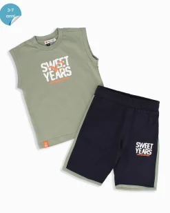 SWEET YEARS - Completo smanicato verde salvia bambini 3-7 anni in cotone