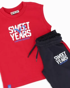 SWEET YEARS - Completo smanicato rosso bambini 3-7 anni in cotone