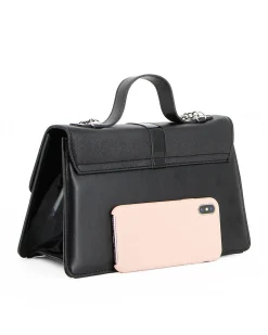 TATOO - Borsa a tracolla nera con un manico, tasca interna  e patta - MADE IN ITALY