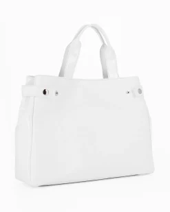 TATOO - Borsa bianca a mano con manici e profili in vernice - MADE IN ITALY