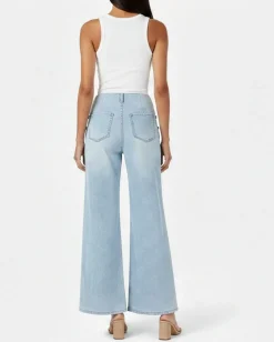TATOO - JEANS DONNA WIDE LEG CON FINTI BOTTONI LATERALI