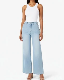 TATOO - JEANS DONNA WIDE LEG CON FINTI BOTTONI LATERALI