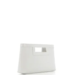 TATOO - Pochette bianca in saffiano e vernice con tracolla removibile, MADE IN ITALY