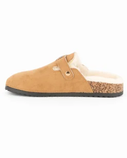 TATOO - Sabot camel con pelliccia interna e cinturino con fibbia