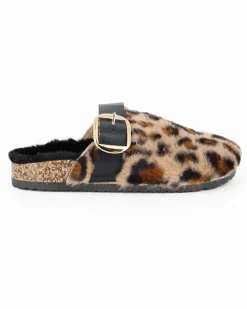 TATOO - Sabot leopardato con pelliccia e cinturino con fibbia