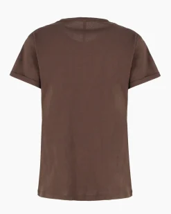 TATOO - Tshirt manica corta con stampa e scritta marrone in cotone