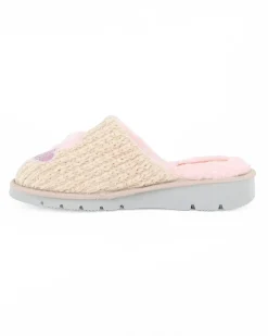 TIGLIO - Pantofola beige con cuori e pelliccia interna, MADE IN ITALY