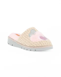 TIGLIO - Pantofola beige con cuori e pelliccia interna, MADE IN ITALY