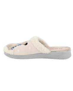 TIGLIO - Pantofola beige da donna con orso polare, MADE IN ITALY