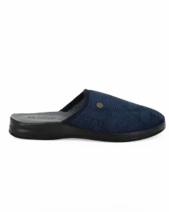 TIGLIO - Pantofola blu da uomo con sottopiede in VERA PELLE, MADE IN ITALY