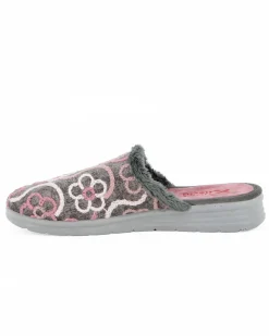 TIGLIO - Pantofola grigia da donna con ricami floreali, MADE IN ITALY