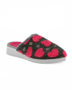 TIGLIO - Pantofola grigia da donna con cuori, MADE IN ITALY