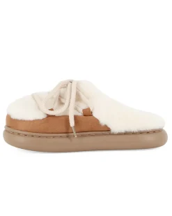 TIGLIO RAMBLAS - Ciabatta beige con pelliccia e lacci
