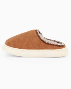 TIGLIO RAMBLAS - Pantofola camel scamosciata da donna con pelliccia interna