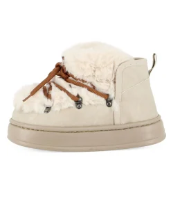TIGLIO RAMBLAS - Sivaletto beige con pelliccia e lacci