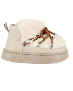 TIGLIO RAMBLAS - Sivaletto beige con pelliccia e lacci