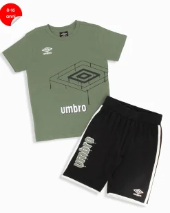 UMBRO - Completo mezza manica ragazzo 8-16 anni verde salvia e nero in cotone