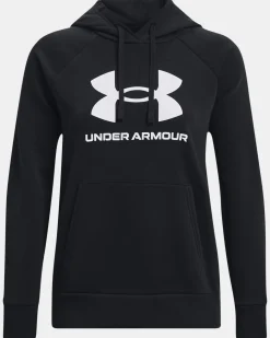 UNDER ARMOR - Felpa da donna nera con cappuccio e logo bianco