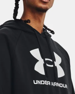 UNDER ARMOR - Felpa da uomo nera con cappuccio e logo bianco