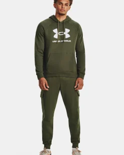 UNDER ARMOR - Felpa da uomo verde scuro con cappuccio e logo bianco