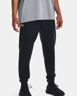 UNDER ARMOR - Pantalone da uomo felpato nero con elastico alle caviglie