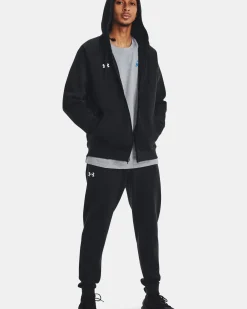 UNDER ARMOUR - Felpa da uomo nera con zip frontale e cappuccio