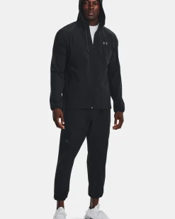 UNDER ARMOUR - Giacca da uomo nera idroprepellente antivento con zip frontale e cappuccio