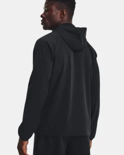 UNDER ARMOUR - Giacca da uomo nera idroprepellente antivento con zip frontale e cappuccio