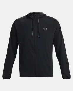 UNDER ARMOUR - Giacca da uomo nera idroprepellente antivento con zip frontale e cappuccio