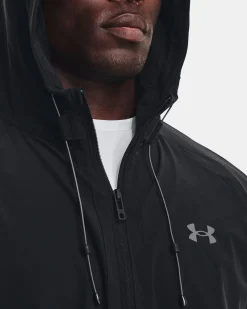 UNDER ARMOUR - Giacca da uomo nera idroprepellente antivento con zip frontale e cappuccio