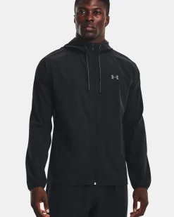 UNDER ARMOUR - Giacca da uomo nera idroprepellente antivento con zip frontale e cappuccio