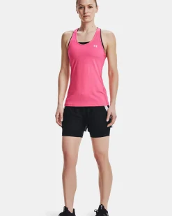 UNDER ARMOUR - Pantaloncini 2 in 1 da donna neri e bianchi in tessuto traspirante con elastico in vita