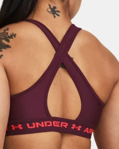 UNDER ARMOUR - Top bordeaux ultra aderente in tessuto traspirante con banda logo rosa