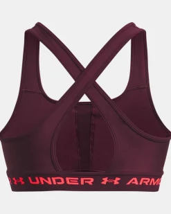 UNDER ARMOUR - Top bordeaux ultra aderente in tessuto traspirante con banda logo rosa