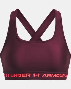 UNDER ARMOUR - Top bordeaux ultra aderente in tessuto traspirante con banda logo rosa