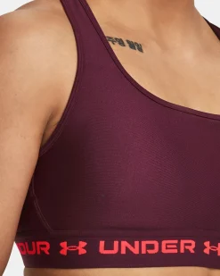 UNDER ARMOUR - Top bordeaux ultra aderente in tessuto traspirante con banda logo rosa