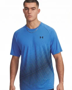UNDER ARMOUR-T-SHIRT MEZZA MANICA TECH FADE SS BLU ROYAL CON DETTAGLI NERI  DA UOMO, 6005916_402