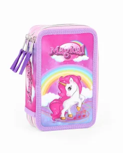 UNICORNO - ASTUCCIO 3 ZIP CON STAMPA 3D E PENNA PAPERMATE