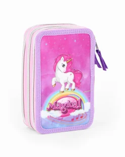 UNICORNO - ASTUCCIO 3 ZIP CON STAMPA 3D E PENNA PAPERMATE