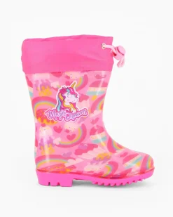 UNICORNO - Stivaletto da pioggia fuxia da bimba con coulisse