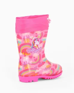 UNICORNO - Stivaletto da pioggia fuxia da bimba con coulisse