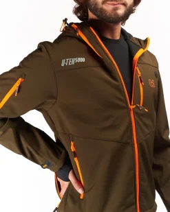 UNIVERS - GIACCA DA CACCIA MOENA VERDE E ARANCIONE IN SOFTSHELL IMPERMEABILE