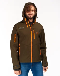 UNIVERS - GIACCA DA CACCIA MOENA VERDE E ARANCIONE IN SOFTSHELL IMPERMEABILE
