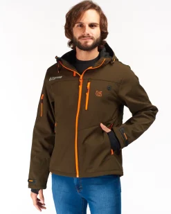 UNIVERS - GIACCA DA CACCIA MOENA VERDE E ARANCIONE IN SOFTSHELL IMPERMEABILE