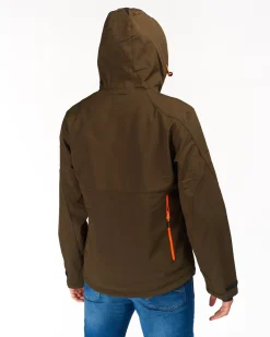 UNIVERS - GIACCA DA CACCIA MOENA VERDE E ARANCIONE IN SOFTSHELL IMPERMEABILE