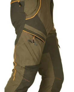 UNIVERS - PANTALONE ALPI DA CACCIA VERDE E ARANCIONE ELASTICIZZATO