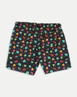 WAIKIKI RUN - BOXER MARE JUNIOR ( 6-13 ANNI) NERI CON DETTAGLI GRAFICI MULTICOLOR, PESCETTI