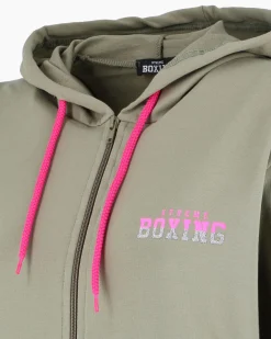 XTREME BOXING - Felpa con cappuccio e zip completa verde salvia da donna in cotone